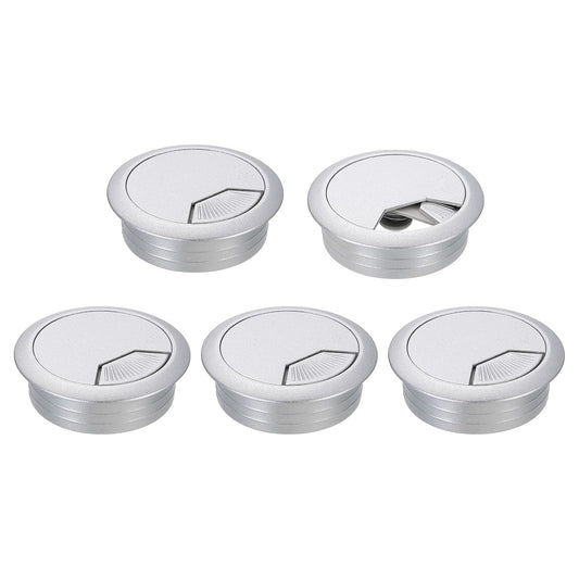 uxcell 5 Pcs 50mm (1.97 Inch) Desk Grommet, Plastic Cable Hole Cover, Wire Cord Cable Organizer for Home Office Computer Desk Cabinet, Silver