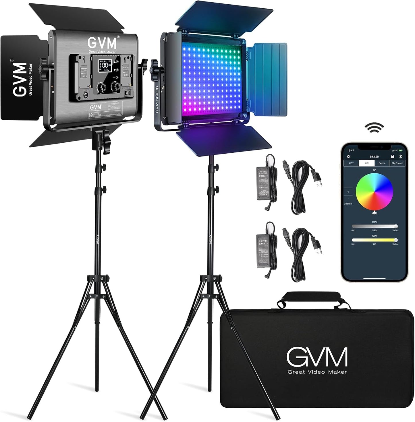 GVM RGB LED Video Light with Lighting Kits, 680RS 50W Led Panel Light with Bluetooth Control, 2 Packs Photography Lighting for YouTube Studio, Video Shooting, Gaming, Streaming, Conference