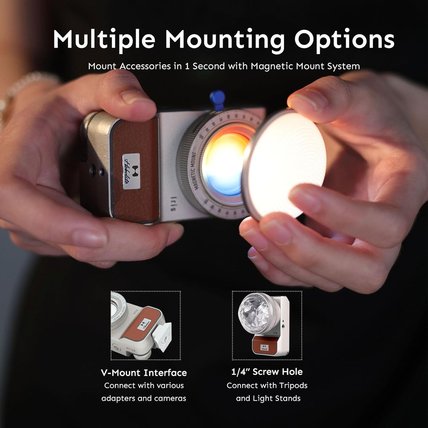 Harlowe Iris Content Creator Lighting Kit 5W Bi-Color Portable LED Light for Photography and Video Recording, 2700K-6500K CRI/TLCI 96+, IP54, App Control on Camera Light Creator Kit, Black