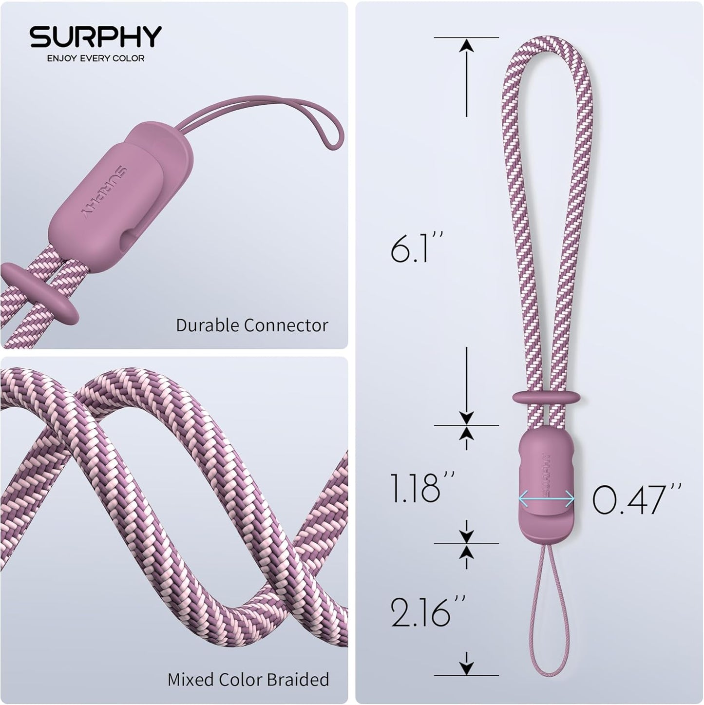 SURPHY 2 Pack Phone Lanyard for Cellphone Case, Phone Wrist Strap for Case, Cellphone Strap with 2-Color Braided, Charm Wrist Lanyard for Women and Men, Lilac Purple & Gray