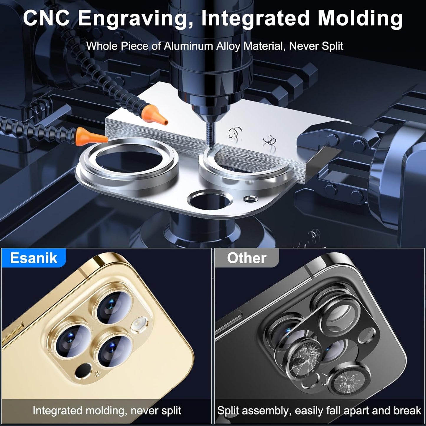 Esanik 2023 Upgrade 2 Pack for iPhone 14 Pro/iPhone 14 Pro Max Camera Lens Protector, Aluminum Alloy Metal matte Case Tempered Glass Camera Screen Cover, Scratch Resistant Case Friendly (Gold)