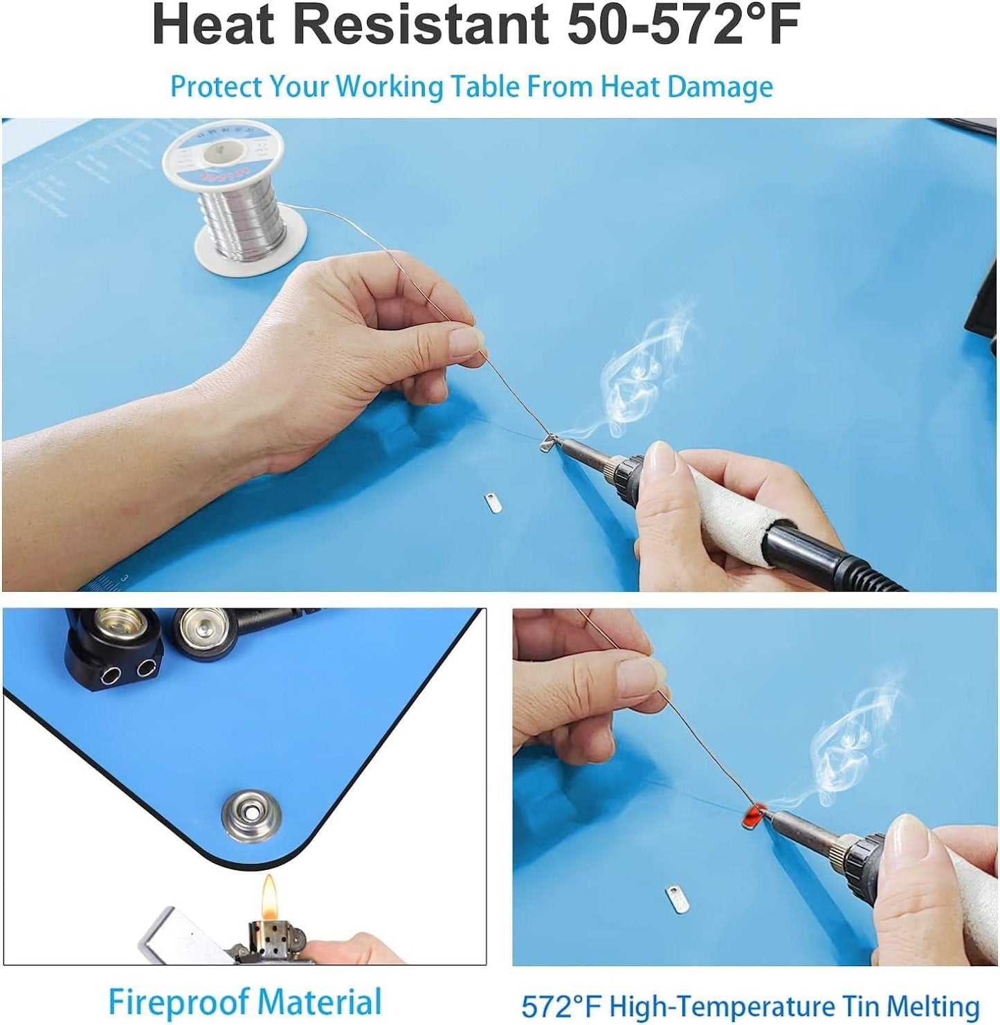 KooMall 36 x 24 Inch ESD Rubber Mat Kits, Anti Static Table Floor Pad for Electronic Device Repair Solder Assembly PC Building, W/H Grounding Kit- Antistatic Wrist Straps Bracelets Cord Plugs, Blue