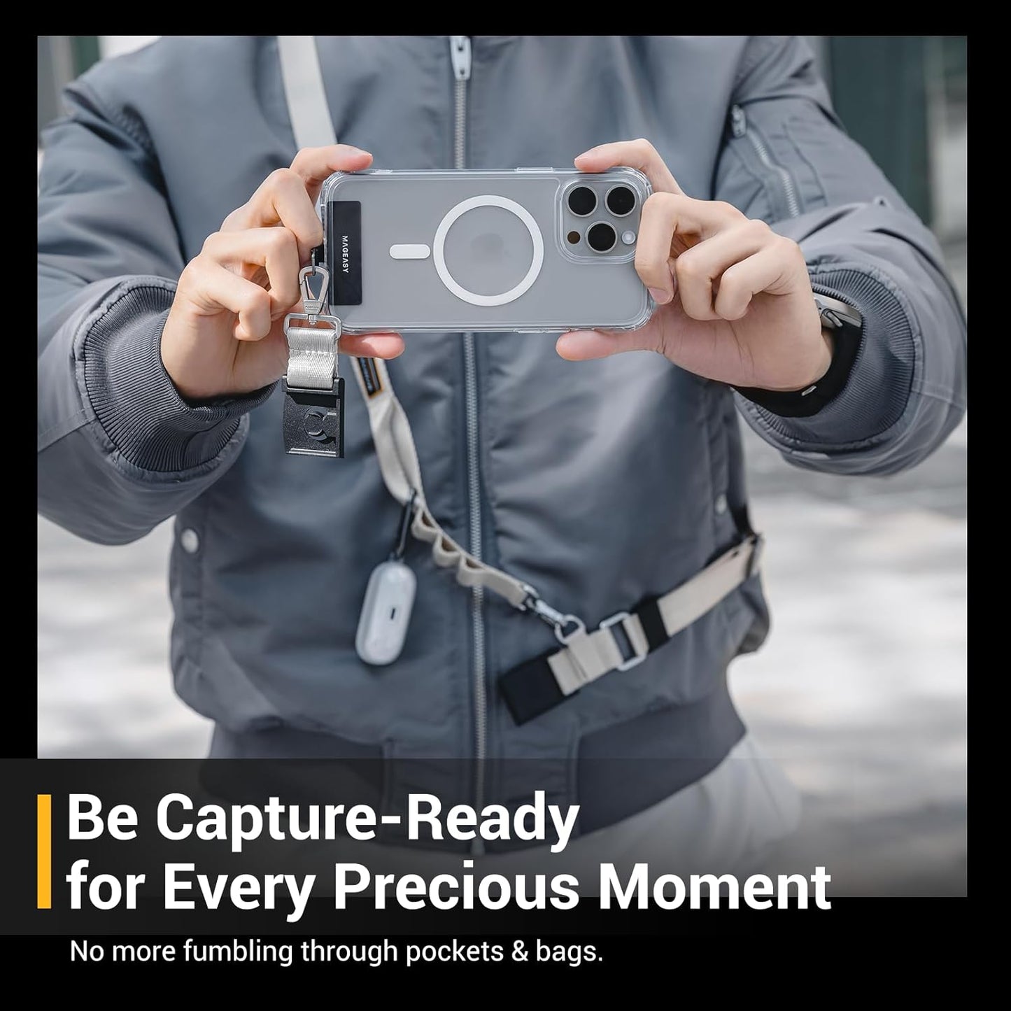 MAGEASY Universal Cell Phone Lanyard - Crossbody Phone Strap for iPhone 16 Pro Max & Most Smartphones, Magnetic Quick-lock System, for Men & Women | Utility (Starlight)