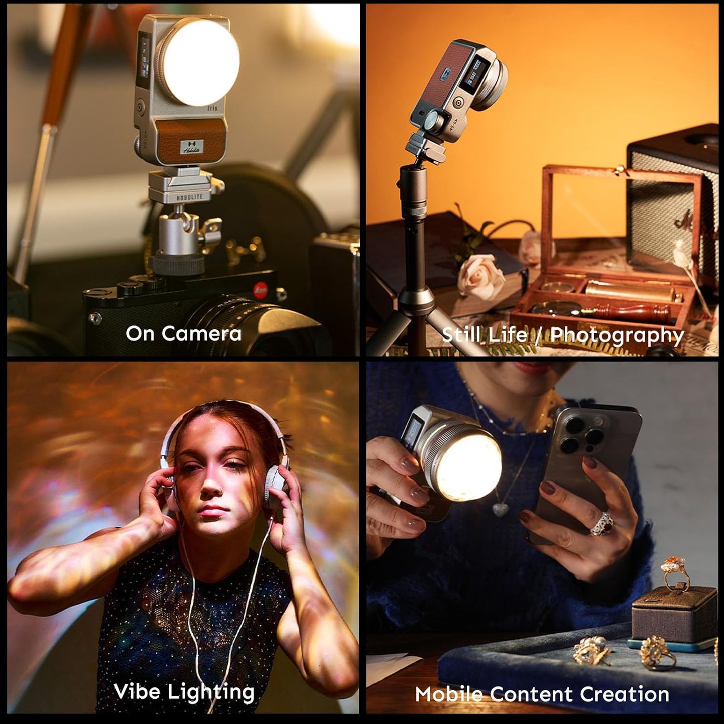 Harlowe Iris Content Creator Lighting Kit 5W Bi-Color Portable LED Light for Photography and Video Recording, 2700K-6500K CRI/TLCI 96+, IP54, App Control on Camera Light Creator Kit, Black