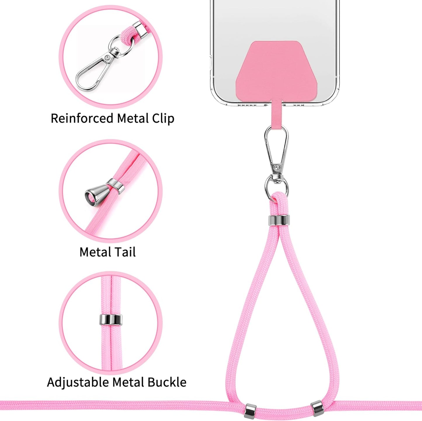 CACOE Phone Lanyard 2 Pcs-2 Pcs Adjustable Neck Strap, 4 Pcs Patches, Universal Crossbody Multifuctional Cell Phone Lanyards Compatible with Most Smartphones(Black+Bright Pink)