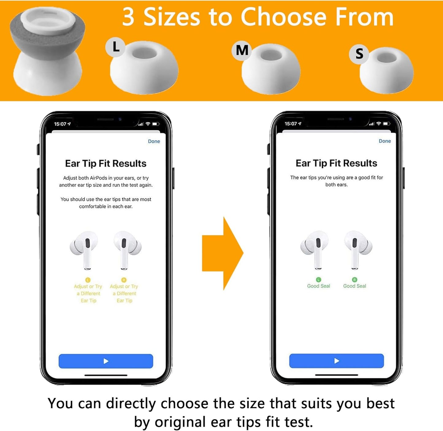 Airpod Pro Ear Tip Memory Foam & Silicone Hybrid Ear Tips, Perfect Noise Reduction, Stays in Your Ears, Ultra-Comfort, Anti-Slip Eartips, Fit in The Charging Case (Grey, Large)