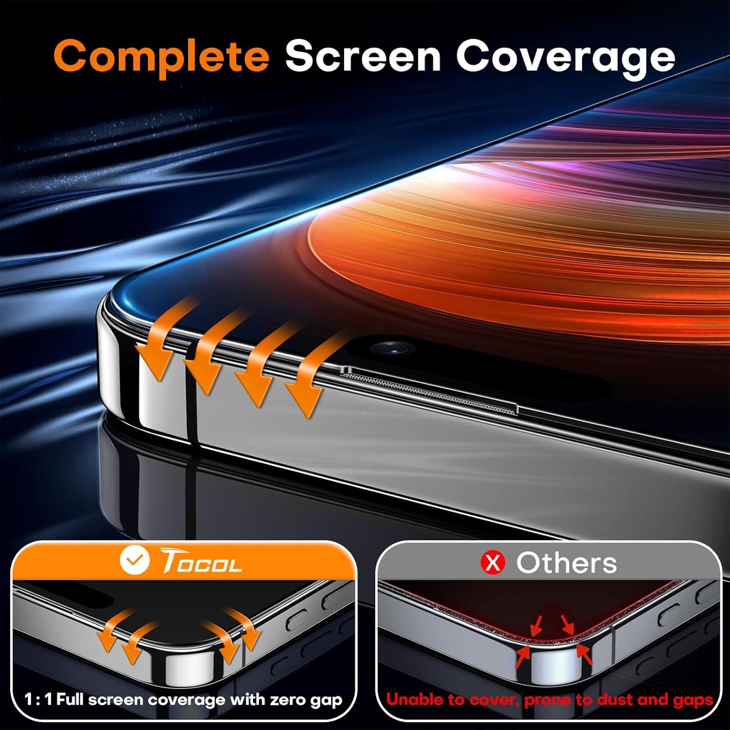 TOCOL for iPhone 16 Plus 15 Plus Privacy Screen Protector True 25°Anti Spy 9H+ Hardness Tempered Glass Full Coverage Screen Protector Easy Installation 2 Pack