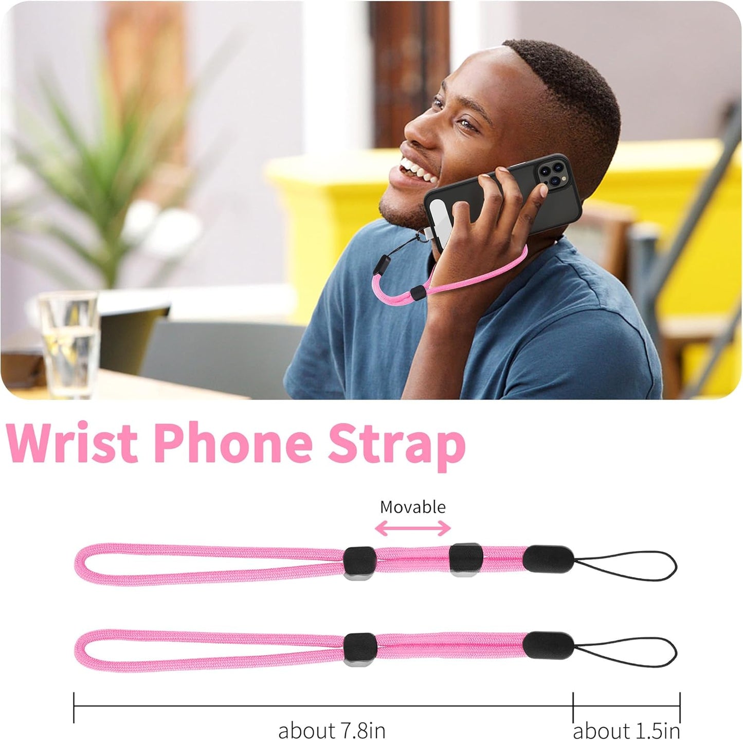 CACOE Phone Lanyard 2 Pcs-1 Pcs Adjustable Neck Strap, 1 Pcs Wrist Strap, 2 Pads, Universal Crossbody Multifuctional Cell Phone Lanyards Compatible with Most Smartphones(Light Pink)