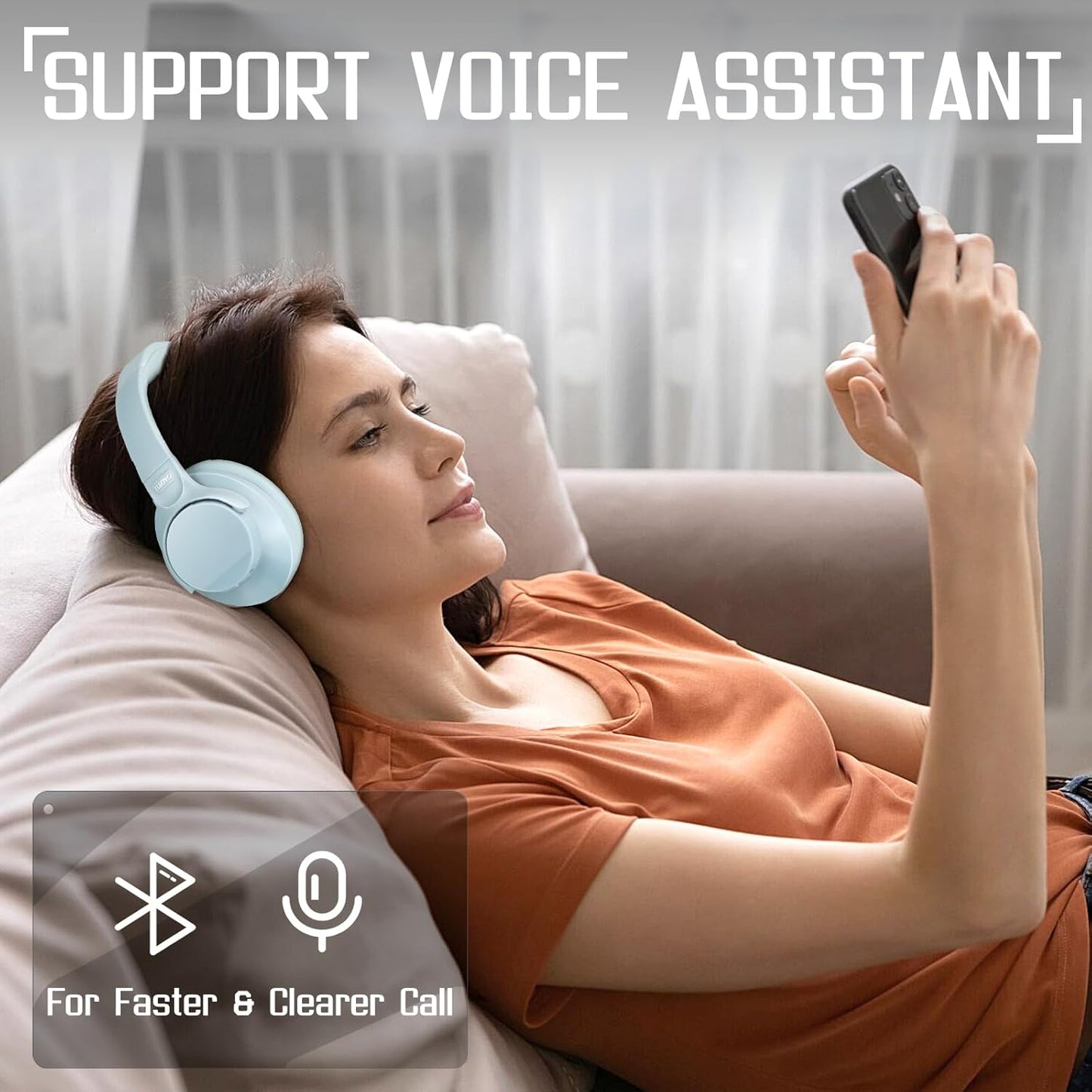 TUINYO Wireless Headphones - Noise Cancelling Over Ear Bluetooth Headphones with 60H Playtime, Deep Bass Hi-Fi Stereo Sound & Comfortable Earpads for Travel, Home and Office-Blue Gray…