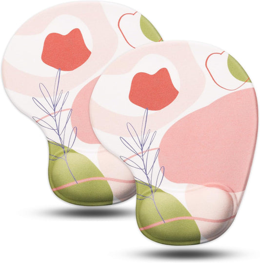 JIKIOU Mouse Pad, 2 Pack Ergonomic Mouse Pads with Comfortable Gel Wrist Rest Support and Smooth Cloth, Non-Slip PU Base for Easy Typing Pain Relief Durable and Easy to Clean Small Rose