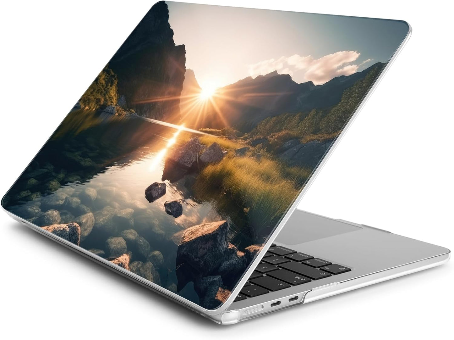 Batianda Premium Case for New MacBook Air 15 inch 2025 2024 2023 with M4 M3 M2 Chip, Designed Protective Plastic Hardshell & Keyboard Cover & Screen Protector, Mountain Sunrise