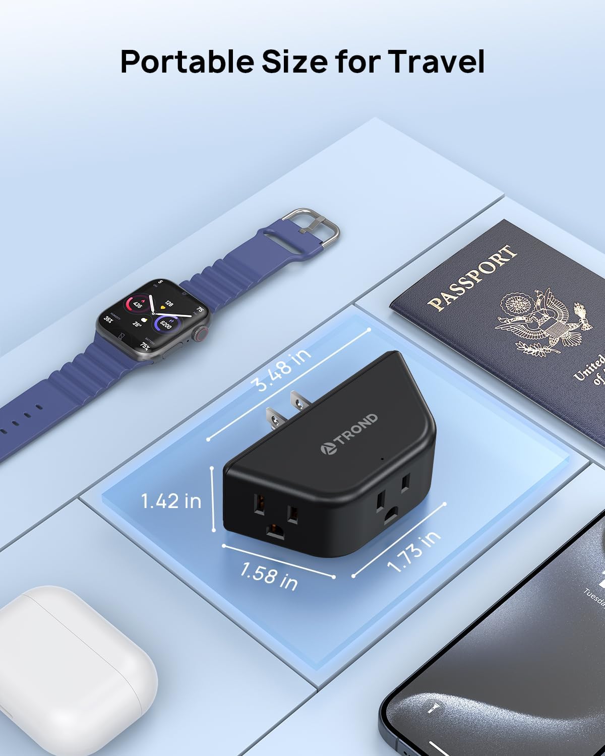 TROND Multi Plug Outlet 3 Pack - Wall Extender with 3-Prong Grounded Sockets, 3 Way Angled Outlet Adapter, Cruise Essentials, Expander for Travel, Home, Hotel, Dorm Room, Black