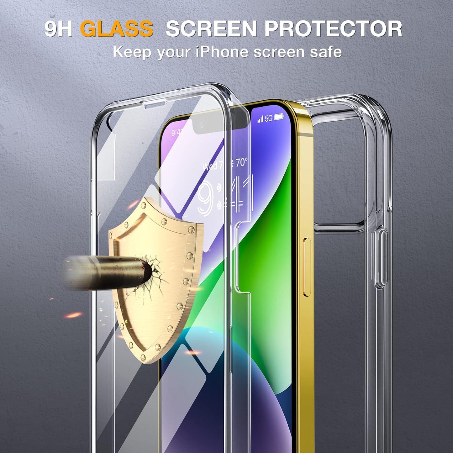 Miracase Glass Series Designed for iPhone 14 Plus Case 6.7 inch, 2023 Upgrade Full-Body Clear Bumper Case with Built-in 9H Tempered Glass Screen Protector and Camera Lens Protector,Clear