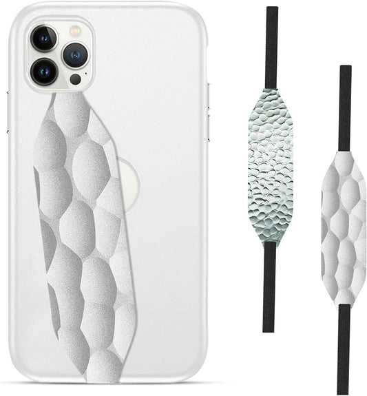 Phone Grip Strap - Reversible Finger Holder for Phone Back, Customizable Anti-Slip Design, Wireless Charging Compatible Detachable Holder for iPhone - Hammered Metal Silver