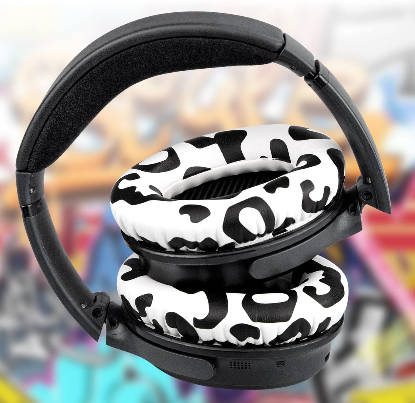 SoloWIT Replacement Earpads Cushions for Bose QuietComfort 35 (QC35) & Quiet Comfort 35 II (QC35 ii) Headphones, Ear Pads with Softer Leather, Noise Isolation Foam, Added Thickness (Snow Leopard)