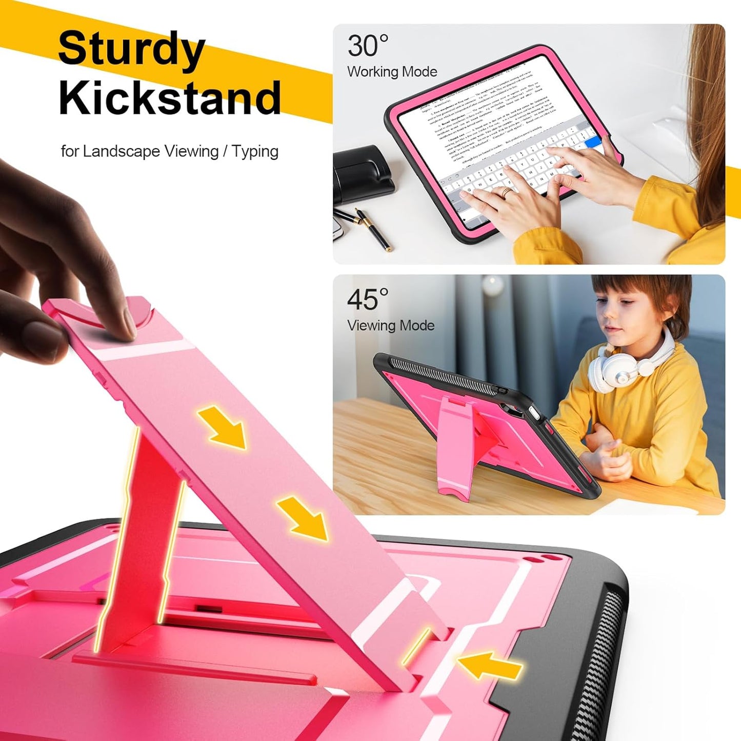 SEYMAC stock Case for iPad (A16) 11th/10th Generation 11''/10.9'' 2025/2022, with Built-in Screen Protector, Shoulder Strap, Built-in Kickstand, Rugged Full Body Shockproof Protective Case, Pink