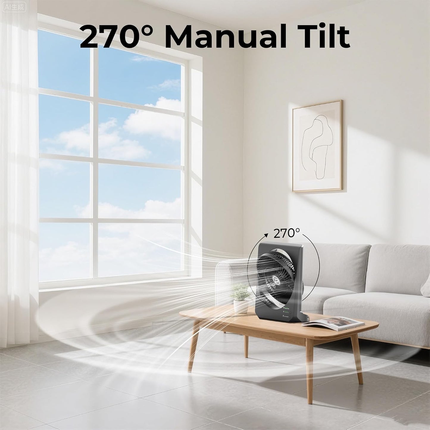 PANERGY 20000mAh Rechargeable Battery Powered Fan - 10" Square Box Fan with 55H Runtime, 4 Speeds & Timer, 270° Pivot, Cordless & Portable for Home, Patio, Camping, Travel, Power Outages (No Remote)