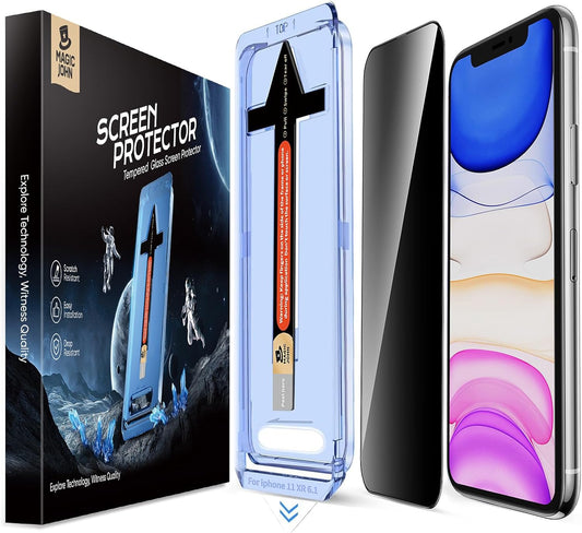 MAGIC JOHN 2 Pack for iPhone 11/iPhone XR 6.1 inch Privacy Glass Screen Protector, Auto Dust-Elimination Installation, Bubble Free, HD Clear, Easy Installation