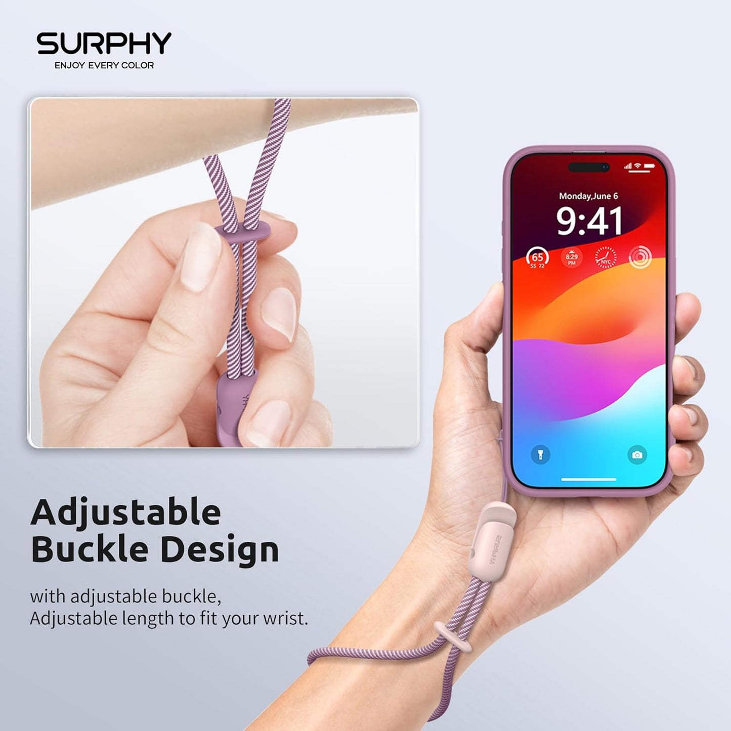 SURPHY 2 Pack Phone Lanyard for Cellphone Case, Phone Wrist Strap for Case, Cellphone Strap with 2-Color Braided, Charm Wrist Lanyard for Women, Cellphone Wrist Lanyard for Women, Pink & Lilac Purple