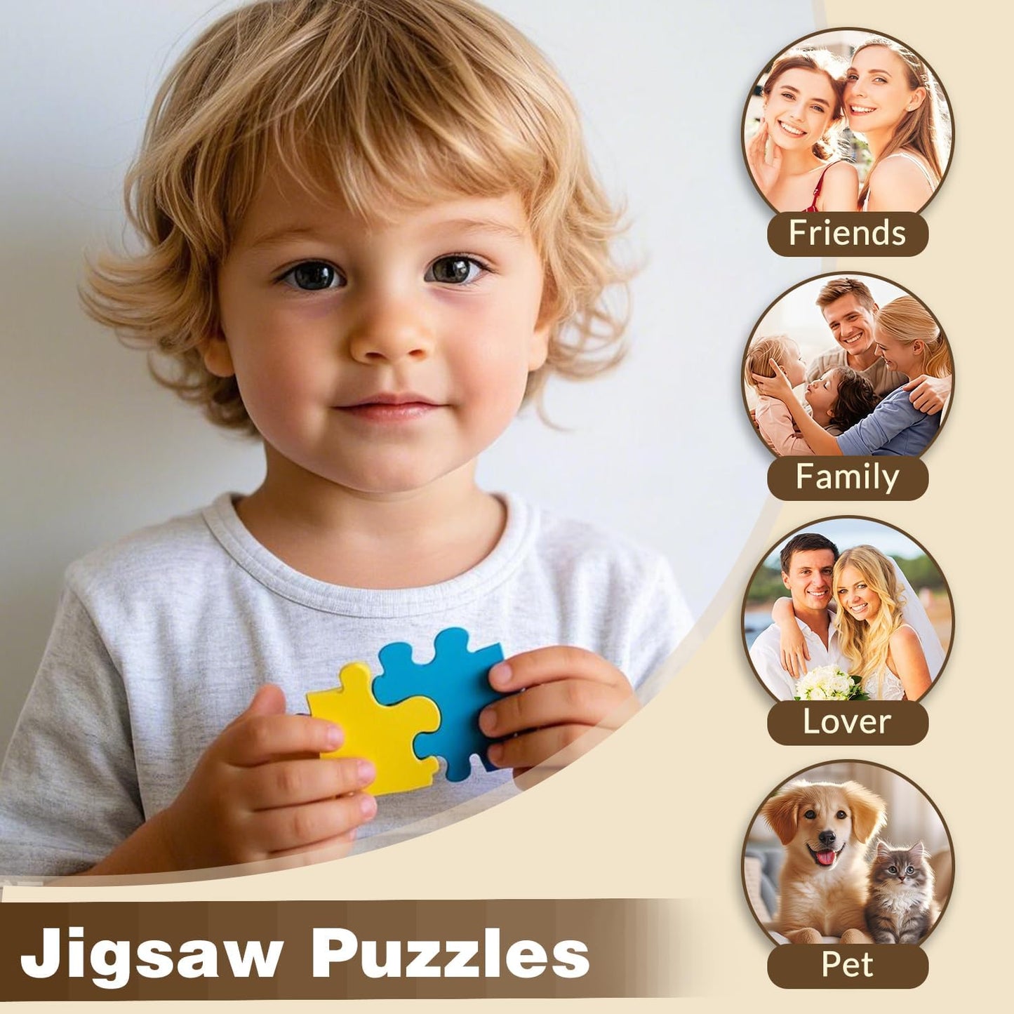 Custom Puzzles from Photos, Personalized Natural Wood Puzzle with 120/200/300/500/1000 Pieces, Customized Jigsaw Create Timeless Memories for Adults, Family, Father's Day, Lover, Pet