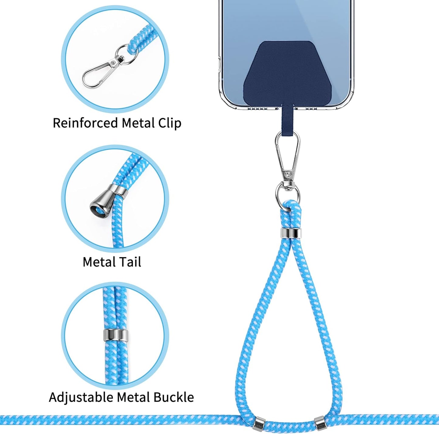 CACOE Phone Lanyard 2 PCS-2 PCS Adjustable Neck Strap,4 PCS Patches,Universal Crossbody Multifuctional Cell Phone Lanyards Compatible with Most Smartphones(Black+Bright Blue)