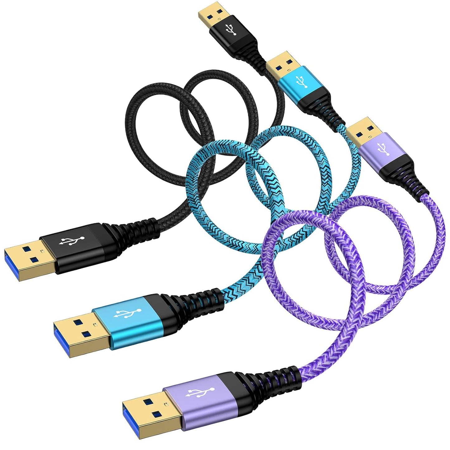 USB to USB, USB3.0 Cable 6FT Male to Male USB Cable, 3 Pack Double Ended USB3.0 A to A Data Transfer Cord for KVM Soundbar Monitor Laptop Cooler Fan Hard Drive Enclosures DVD Player TV Hub Set Up Box