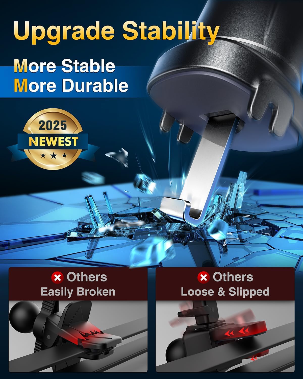 VANMASS Car Phone Holder Mount 2025 Upgraded [Patent Steel-Hook] Car Vent Phone Mount Clip Military-Grade Shockproof Cell Phone Car Mount Handsfree Truck Stand Vent Cradle for iPhone 16 Android,Blue