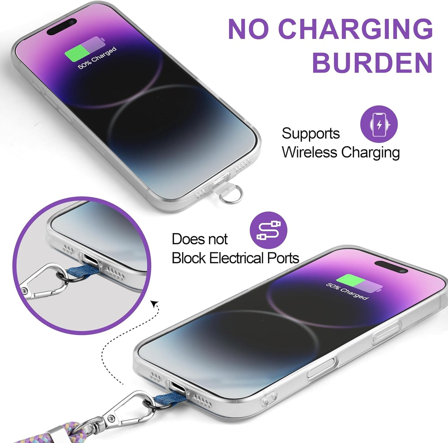 Cell Phone Lanyard Crossbody for Women - Adjustable Universal Phone Strap with Patch, Anti Theft Wrist Strap