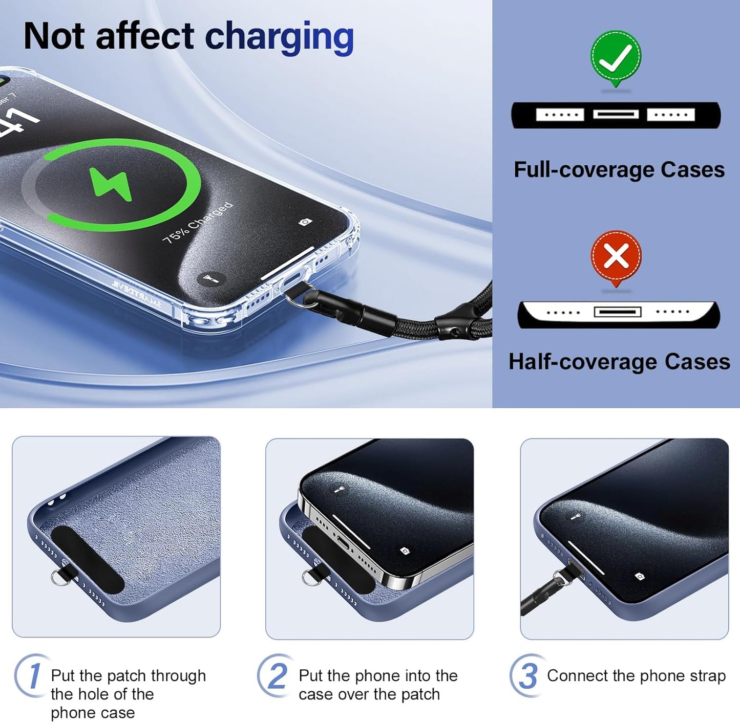 Phone Wrist Strap, Universal Adjustable Hand Wrist Strap Lanyard for iPhone 16 and Most Smartphones, Multifunctional Patch Lanyard with Phone Tether Tab for Women and Men, Black