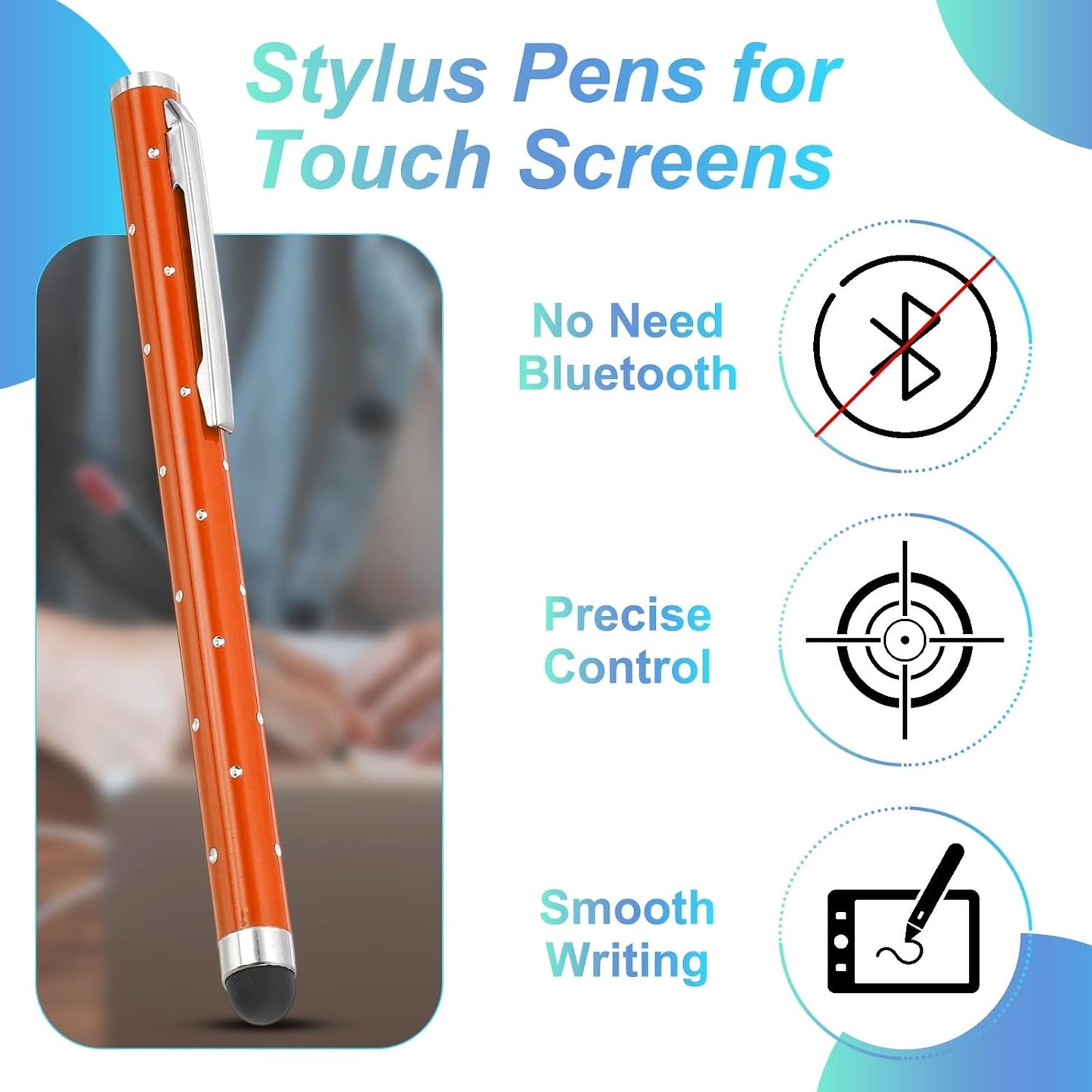 PATIKIL Stylus Pens for Touch Screens, 6 Pcs High Precision Universal Bling Stylus Crystal Metal Capacitive Pen for Touch Screen Devices Phone Tablets Laptop, Orange