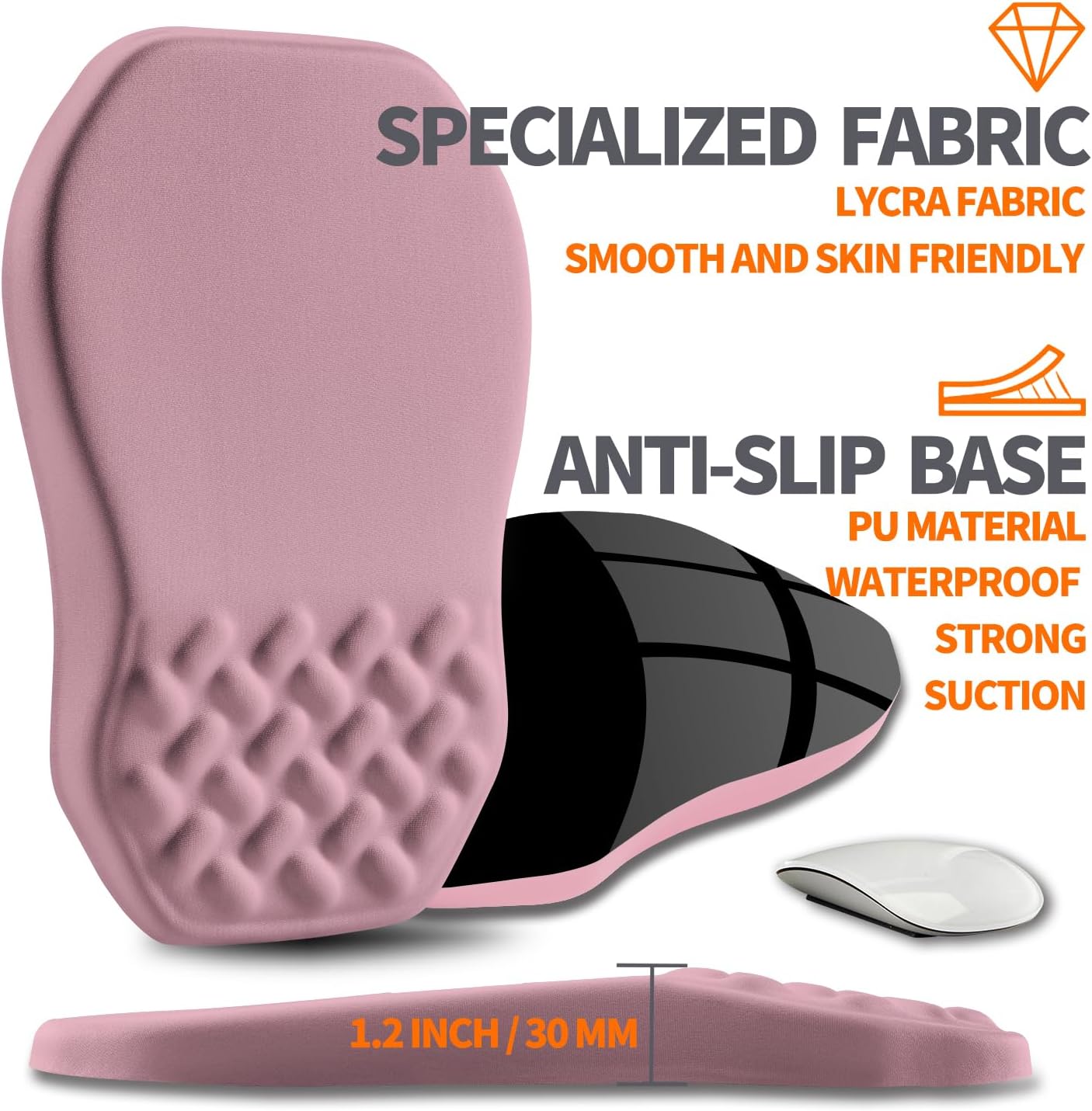 Ergonomic Slope Mouse Pad Wrist Support, Wrist Rest Mousepad for Carpal Tunnel Pain Relief with Massage Bulge and Slow Rebound Memory Foam (12x8 inch, Dark Pink)