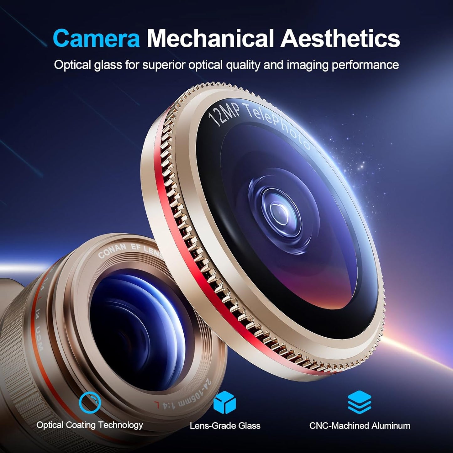 X-it 2 Pack Camera Lens Protector, Shatterproof Anti-Scratch Ultra HD Camera Protector, Anti-Glare Tempered Glass Lens Protector for iPhone 16 Pro Max/16Pro/15 Pro Max/15Pro/14 Pro Max/14Pro,GoldenRed