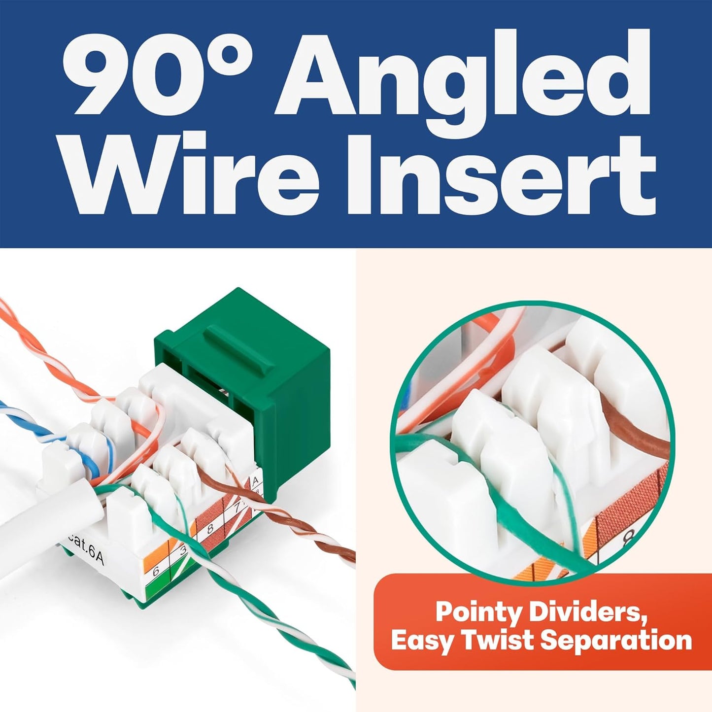 Everest 90° Angled RJ45 Cat6A Keystone Jacks 50-Pack in Green - Slim Profile Female RJ45 Connectors - Cat 6A Keystone Jack - Compatible with 90° Angled Speed Termination Tool - easyJACK (B094WB91H3)