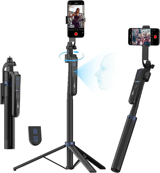 70” Auto Face Tracking Tripod, Extendable 360° Rotation Phone Tripod for iPhone and Android, Selfie Stick for iPhone w/Remote Control,Phone Holder Video Recording for TikTok(UTK-01)