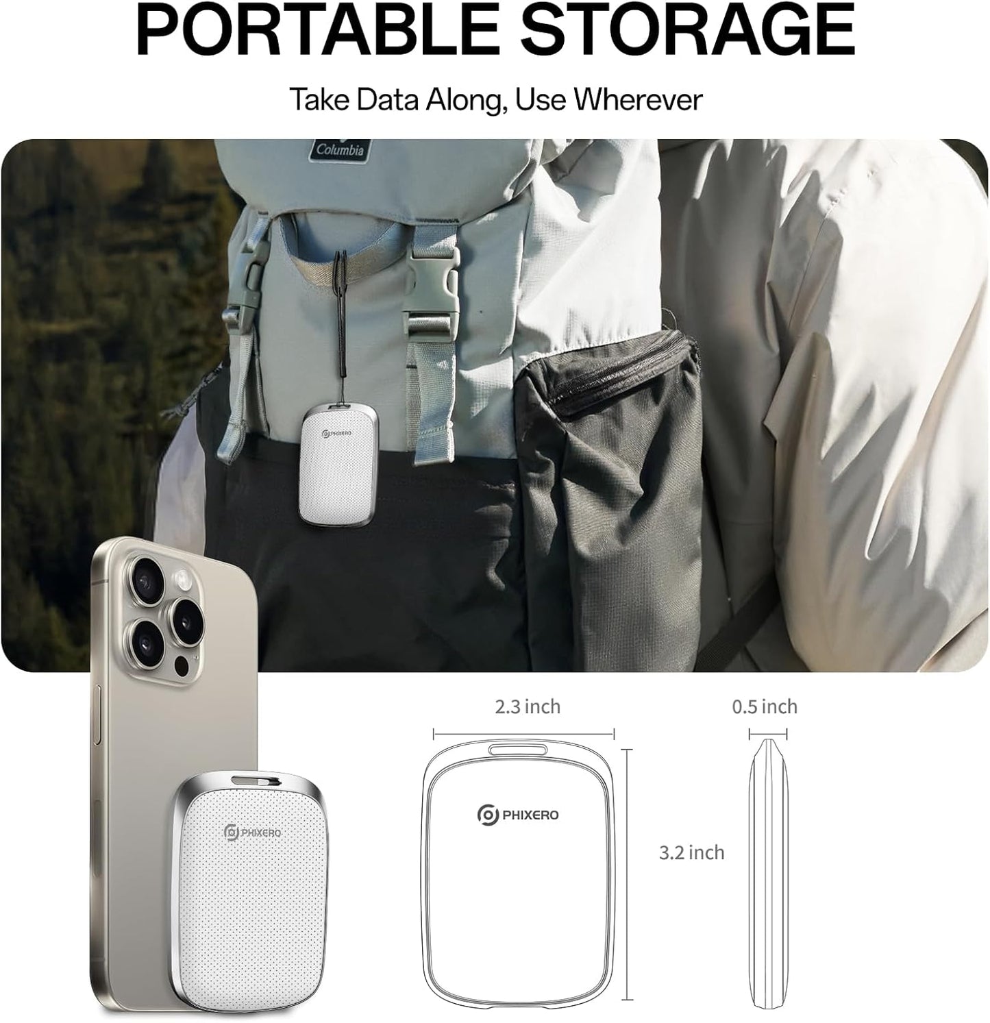 PHIXERO P5PLUS Portable SSD 4TB Up to 550MB/s, USB 3.2 Gen 2 External Solid State Drive，USB C to C&A for Smartphone，Tablet，PC，Labtop (White)