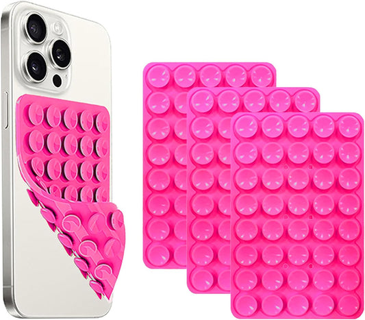 2 Pack Double Sided Silicone Suction Cup Phone Case Mount, Hands-Free Silicon Phone Grip with Higher Suction Power for Selfies and Videos, Non Slip Phone Accessories, Rose Red