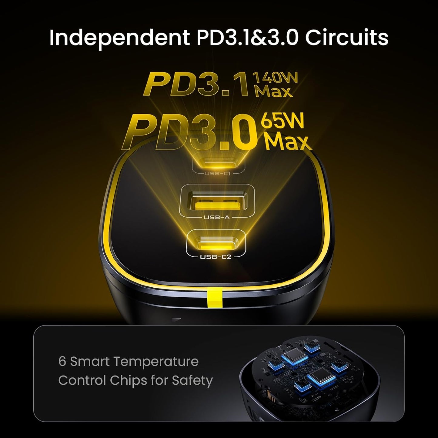 AOHI 165W Laptop Car Charger Adapter 140W PD 3.1/ 100W PD 3.0 USB C Super Fast Charging PPS 45W 3-Ports QC5.0 Car Lighter Charger for MacBook Pro, iPhone 16/15, Galaxy S24 Ultra, iPad, Black