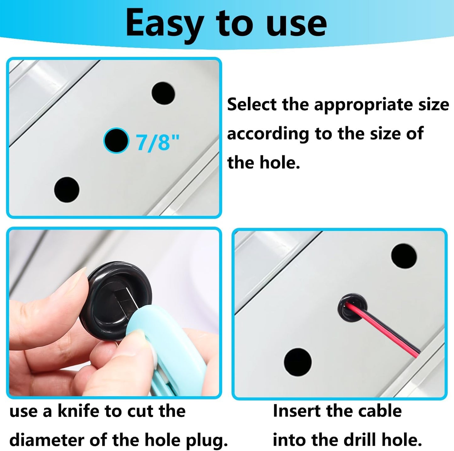 Rubber Grommet Kit Closed Firewall Grommet 7 Sizes 7/25" 3/8" 1/2" 5/8" 3/4" 7/8" 1" Rubber Hole Plug Rubber Grommets for Wiring (188Pcs)