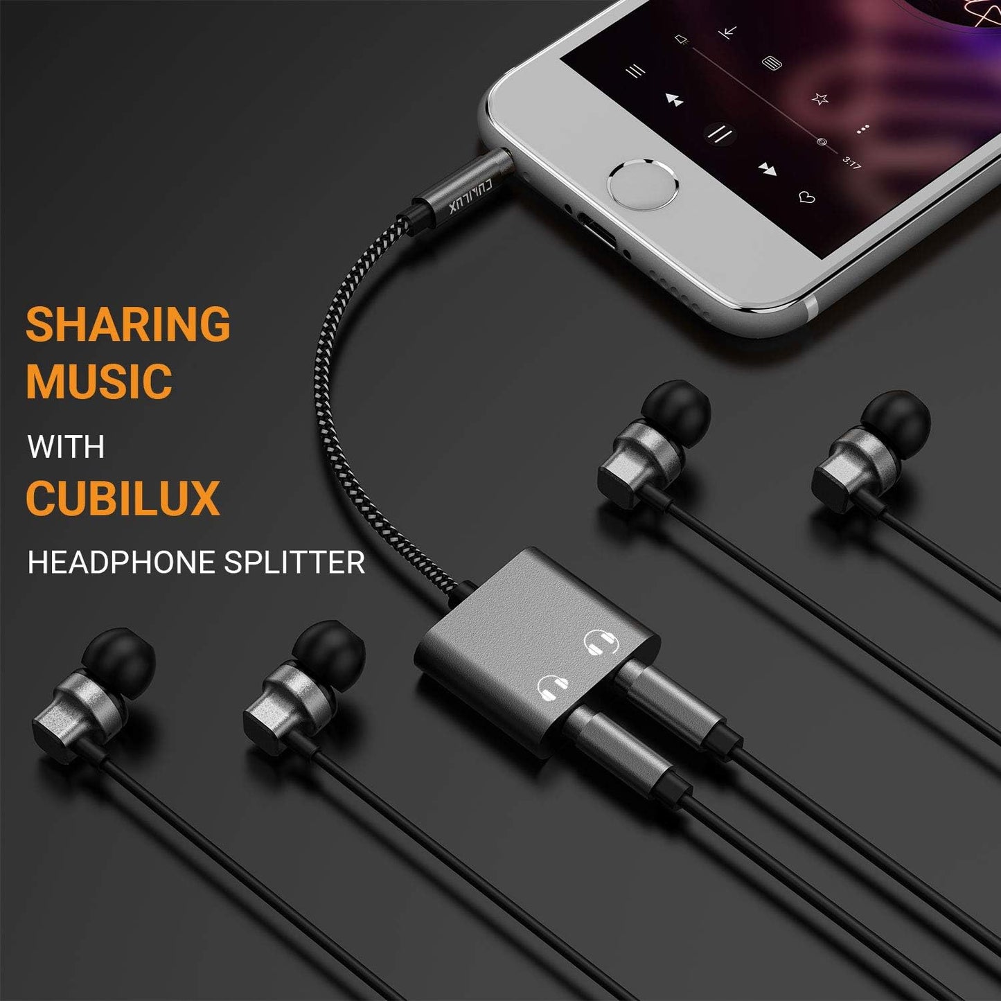 Cubilux 3.5mm Male to Dual Female Headphone Jack Splitter for Sharing Music, 2-Way 1/8” Stereo Audio Y Adapter, Compatible with MacBook iPad PC Computer Phone Laptop Tablet PS4 PS5 Xbox One/360