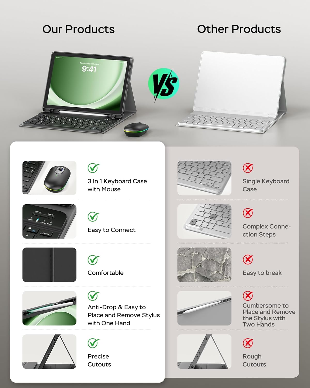 for Samsung Galaxy Tab A9 Plus 11 inch Case with Keyboard, Backlit Mouse and Detachable Magnetic Keyboard, Multi-Angle Stand Folio Slim Cover with S Pen Holder for Tablet A9+ 2023, Black