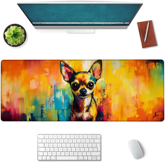 Colorful Chihuahua Large Mouse Pad, Gaming Mouse Pad, Keyboard Mat, Non-Slip Rubber Base, Office Accessories, Desk Mat, MousePads for School, Work, Home Decor Gifts 31.5" x 11.8"