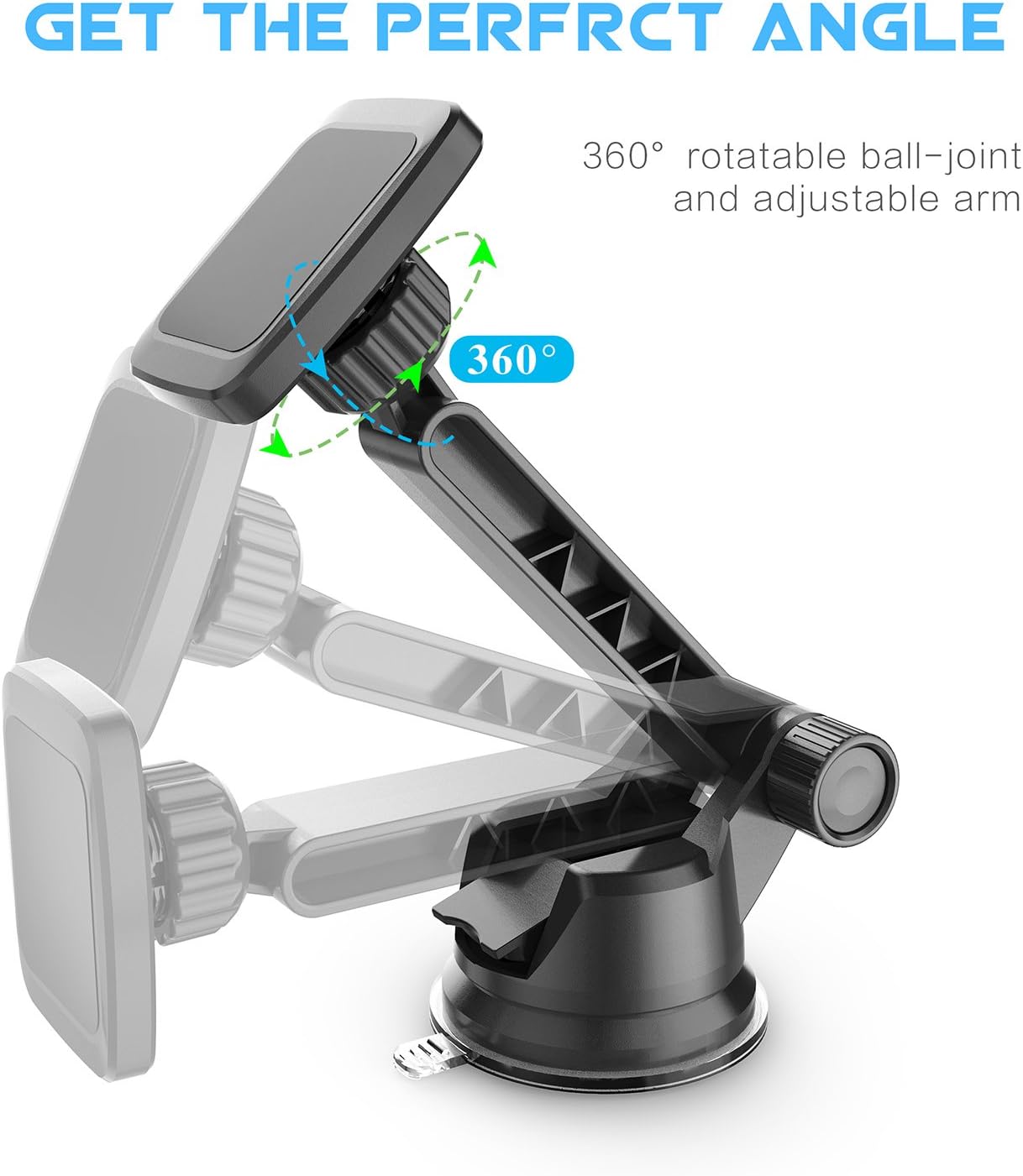 WixGear Dashboard Mount, Universal Magnetic Phone Holder for Car, Windshield Mount and Dashboard Mount Holder for Cell Phones and Tablets with Long Adjustable Arm – (New Rectangle Head)