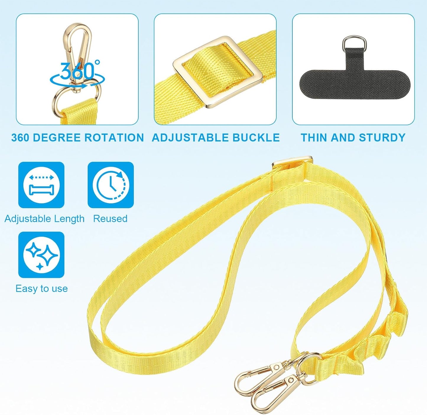 PATIKIL Universal Cell Phone Lanyard, Adjustable Crossbody Phone Strap Anti-Theft Polyester Neck Lanyard with Patches for Concerts Gym Travel Secure Hands-Free Carry, Yellow