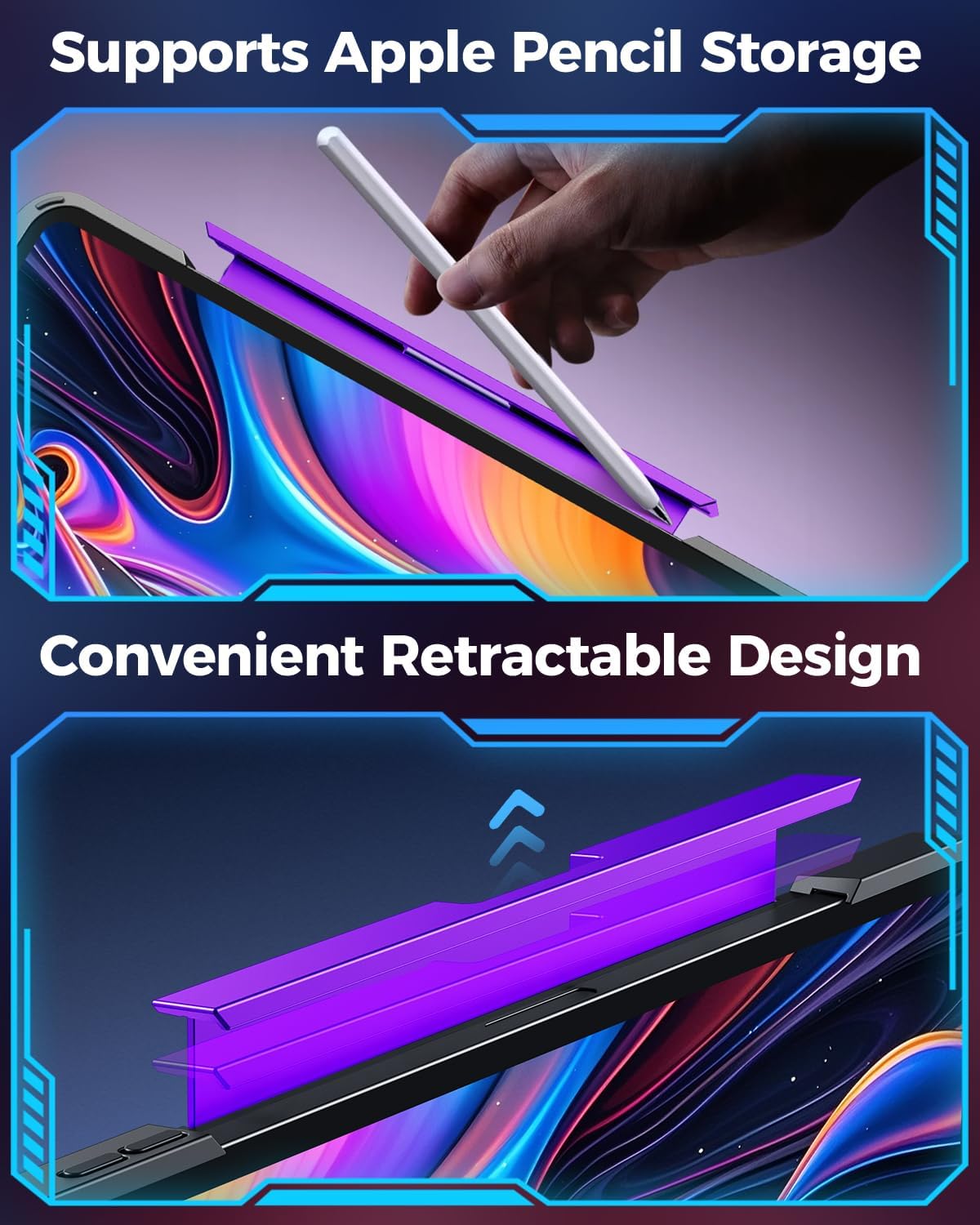 SIBEITU Keyboard Case for iPad Pro 13 Inch (M5 2025 / M4 2024), 360 Rotatable iPad Pro 13 Clear Cover with Multi-Touch Trackpad, 7-Color Backlight & 3 Brightness, High-Tech Visible PCB Design, Purple