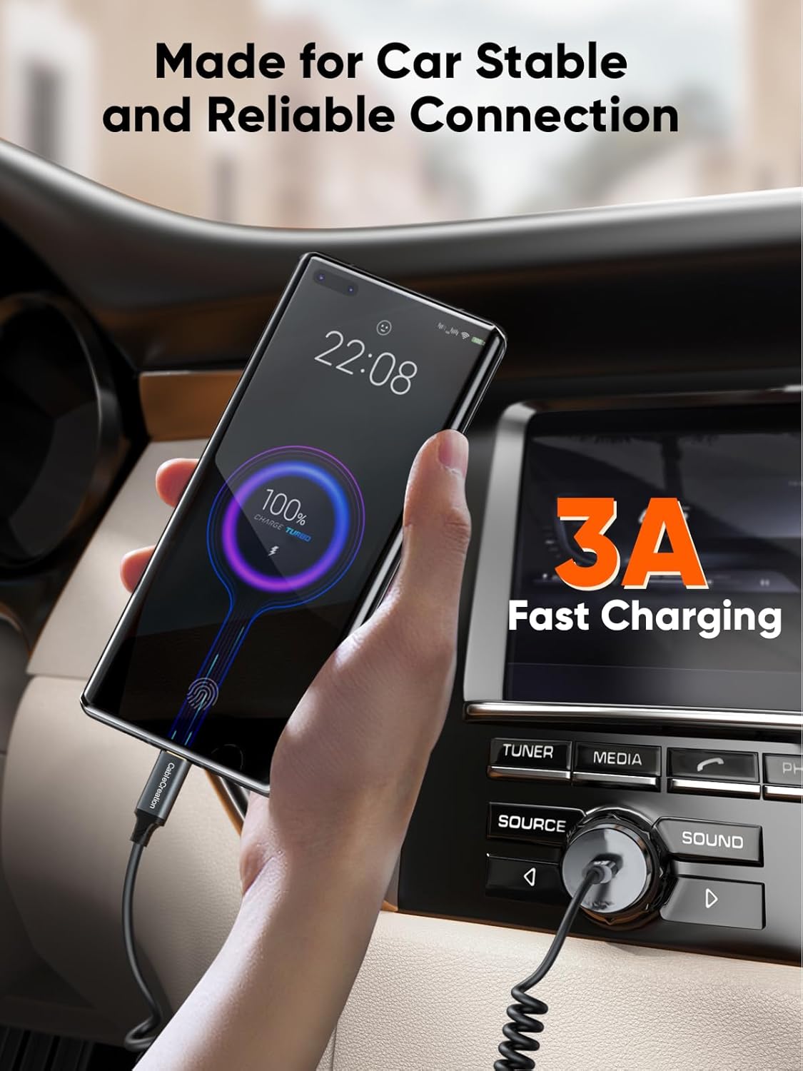 CableCreation Coiled USB C Cable 2Pack, Coiled USB A to USB C Cable for Car Type C Charger Cable for Carplay & Android Auto Compatible with iPhone 16,15, Samsung Galaxy S24 / S23, Pixel, Tablet