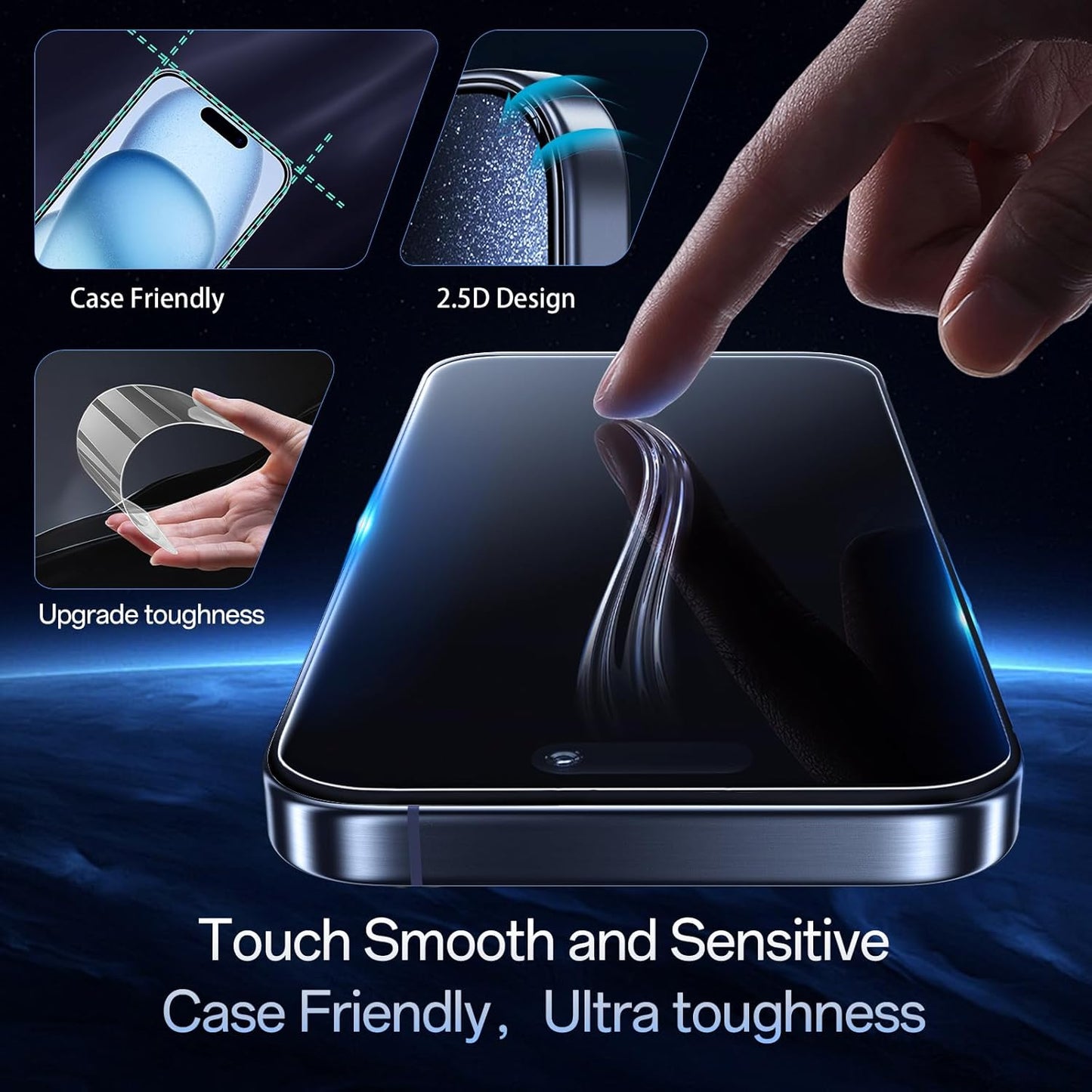 Screen Protector for iPhone 15 Pro [6.1 Inch],2 pcs Colorless Anti-Blue Light Tempered Glass Films, HD Clear, 9H Hardness, No Bubbles, Case Friendly with 2 pcs Camera Lens Protector