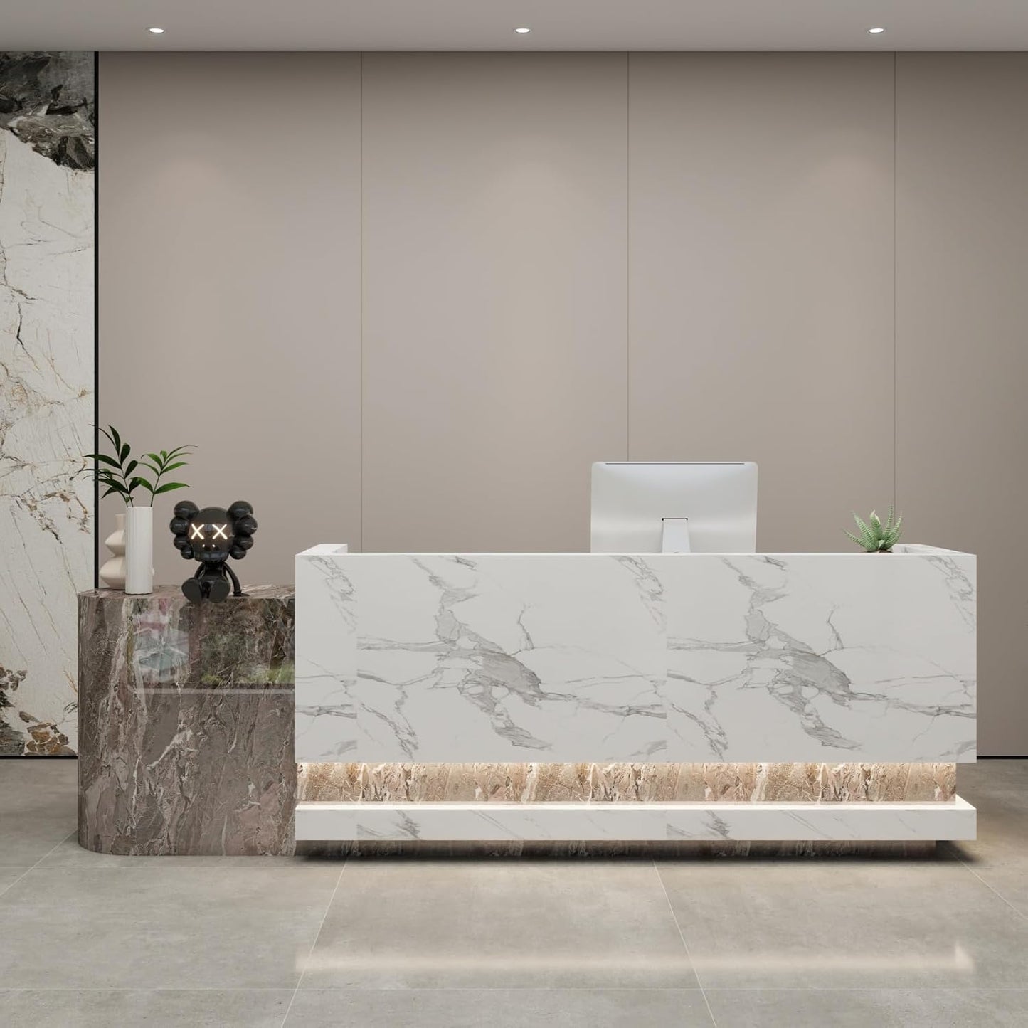 Front Desk Reception Counter - Lockable Storage & Keyboard Tray | Reception Desk with Counter, Customizable Large Counter Table (Grey+White, 112'')