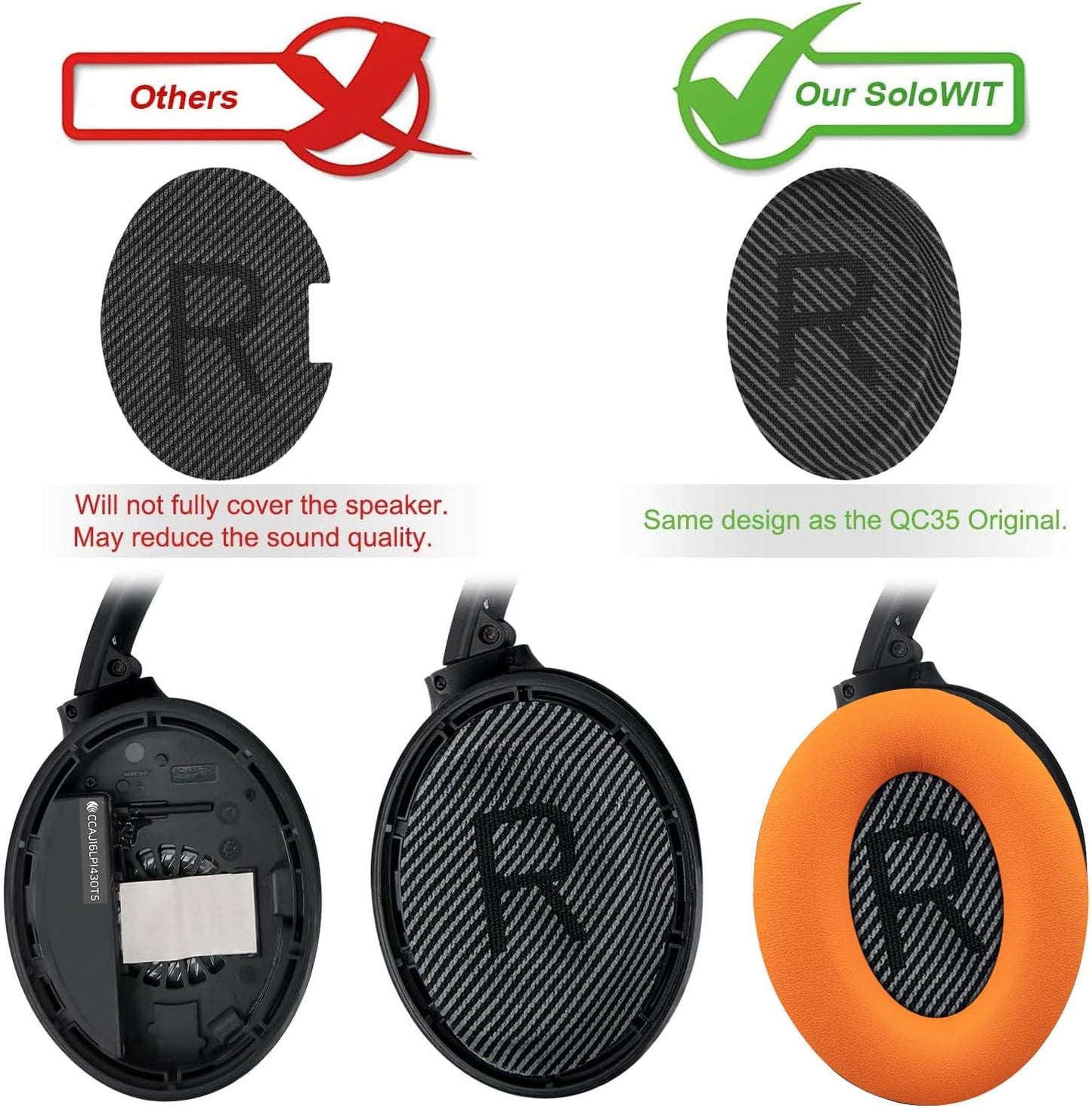 SoloWIT Replacement Earpads Cushions for Bose QuietComfort 35 (QC35) & Quiet Comfort 35 II (QC35 ii) Headphones, Ear Pads with Softer Leather, Noise Isolation Foam, Added Thickness (Orange)