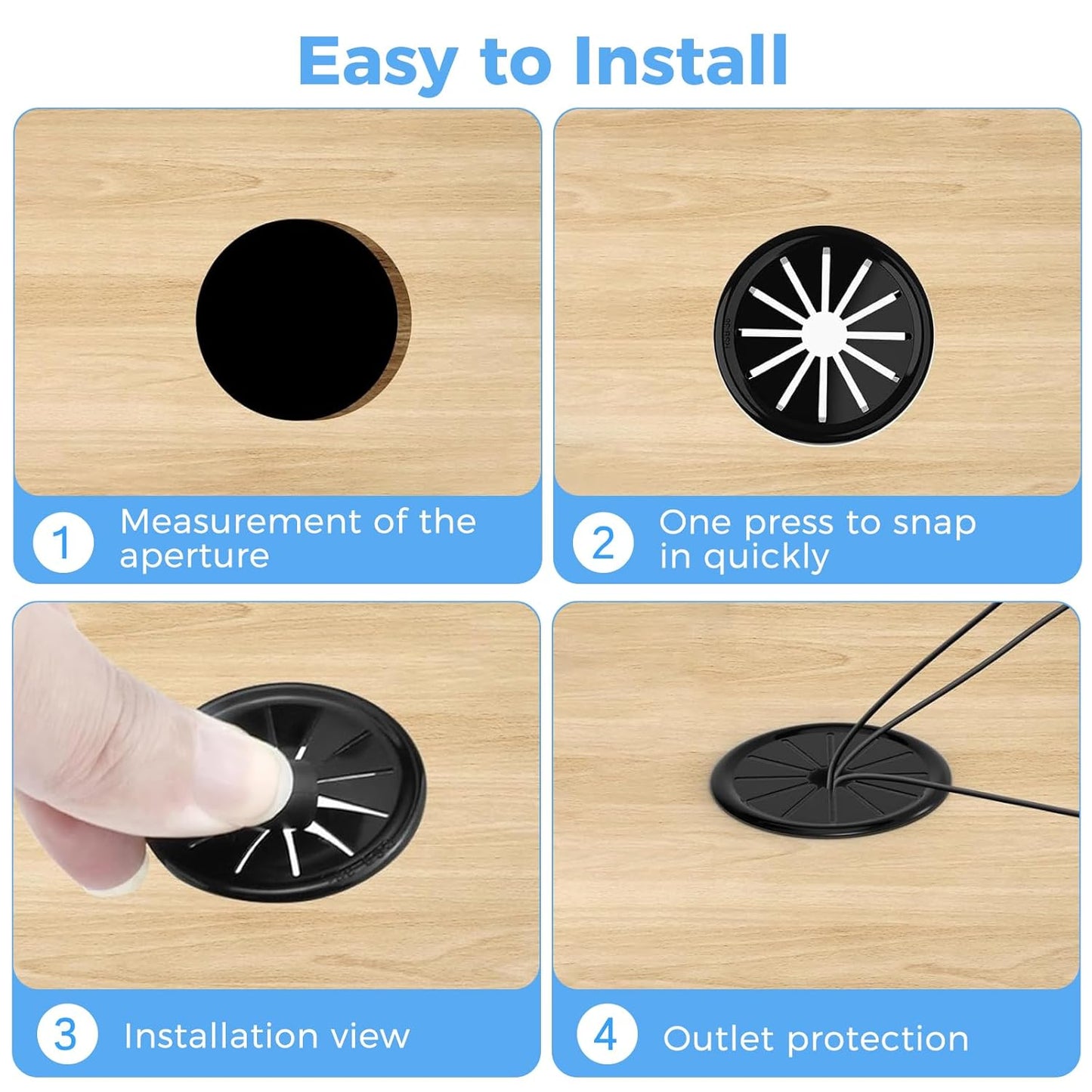 50 Pcs Cable Grommet, Snap Bushing 1/2" (13 mm) Mounting Diameter, Flexible Petal-Shaped Buckle Round Nylon Desk Grommet for Wires Through Countertop Cord Organizer and Protection, Black