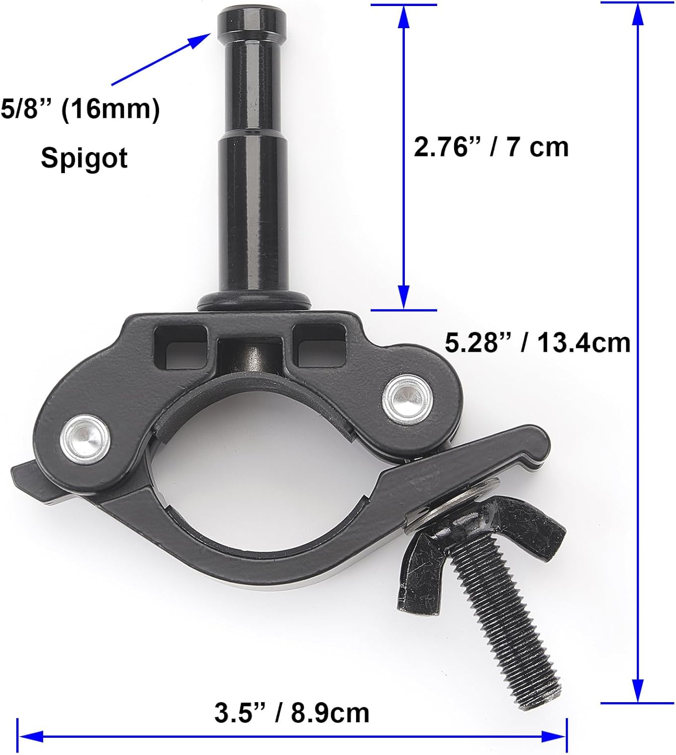 PHOCUS Half Coupler Clamp with 5/8" Baby Pin, Heavy Duty Truss Clamp on Round Tube for Supporting Photography Video Light Studio LED Ring Light (Clamp Range: 40-50mm)